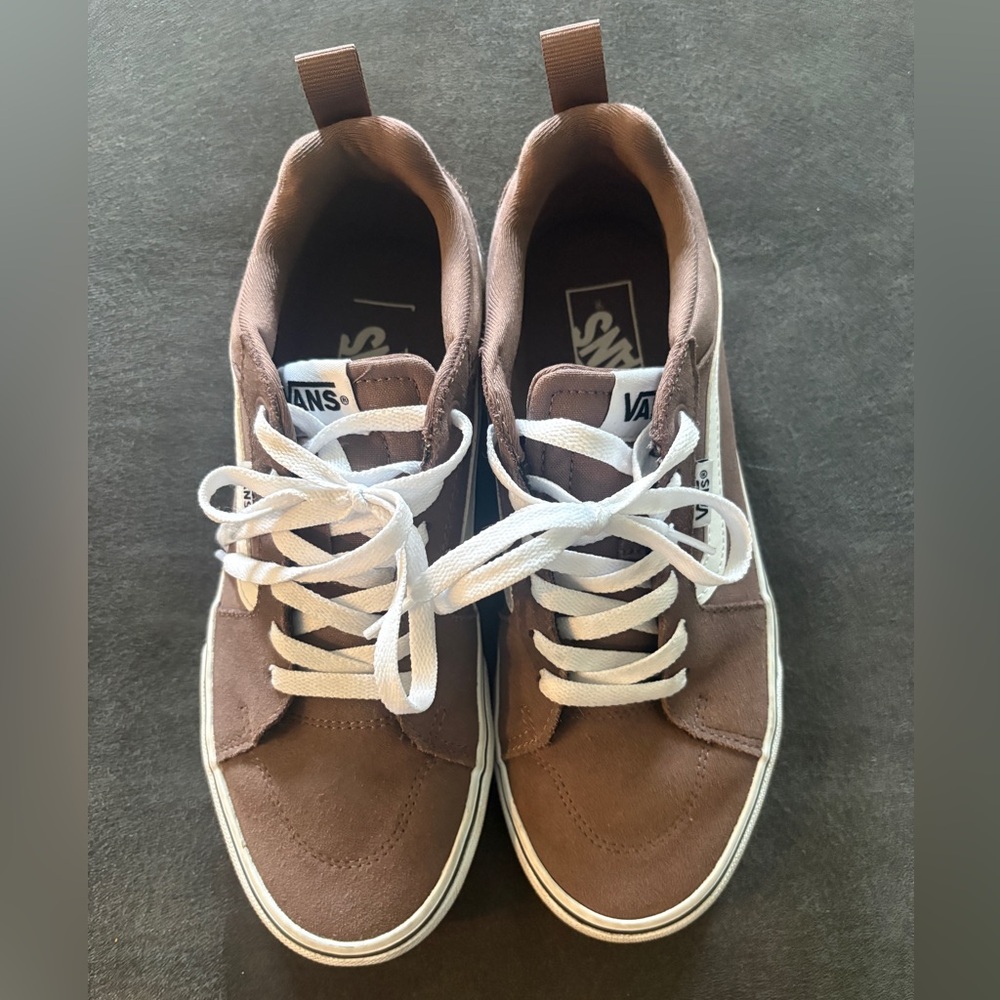 Vans Men's Brown Suede Low-Top Sneakers with White Laces
